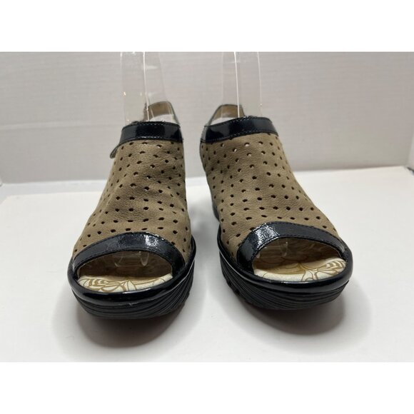 Fly London Yile Black Tan Suede Perforated‎ Leather Wedge Heel Sandals Size 37 - Picture 2 of 8